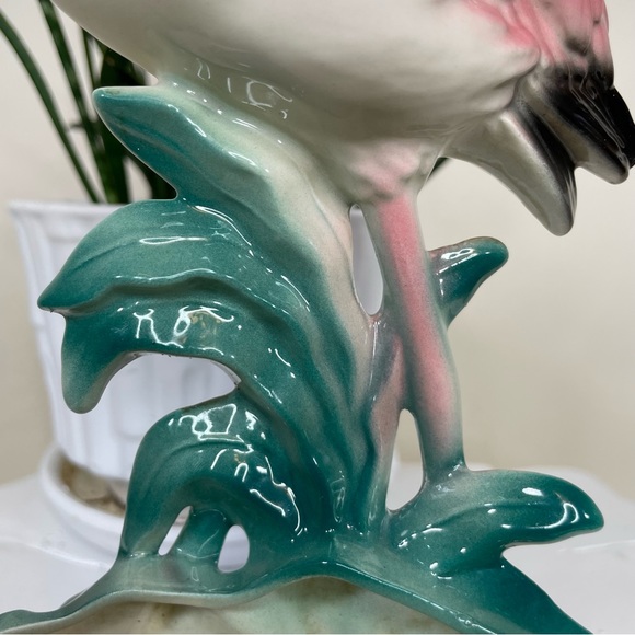 Vintage 1950s MCM Ceramic Standing Pink Flamingo Planter Figurine - Picture 6 of 16